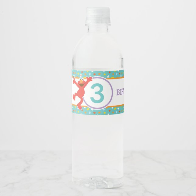 Étiquette Pour Bouteilles D'eau Rue Sésame | Elmo - Cupcake & Confetti Anniversair (Devant)