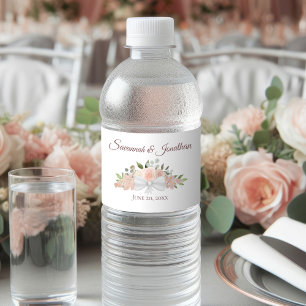 Étiquette Pour Bouteilles D'eau Rustique Blush Rose & Mauve Élégant Mariage Rose