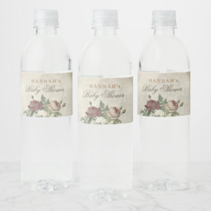 Étiquette Pour Bouteilles D'eau Rustique Floral Baby shower moderne Bourgogne