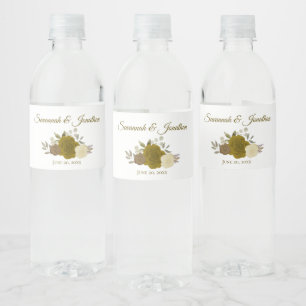 Étiquette Pour Bouteilles D'eau Rustique Gold & Roses Jaunes Mariage élégant