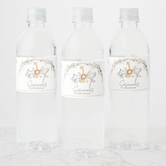 Étiquette Pour Bouteilles D'eau Safari Animals Floral Baby Shower  (Bouteilles)