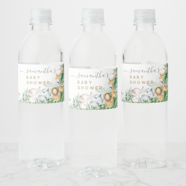 Étiquette Pour Bouteilles D'eau Safari Bébé Animaux Baby shower de verdure (Bouteilles)