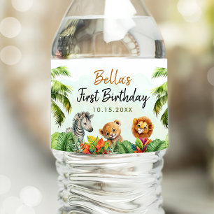 Étiquette Pour Bouteilles D'eau Safari de la Jungle tropicale Animaux Anniversaire