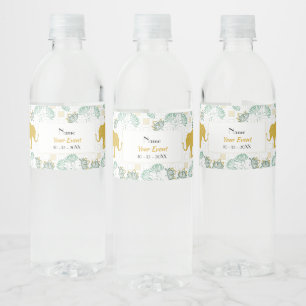Étiquette Pour Bouteilles D'eau Safari éléphant vert et or Baby shower