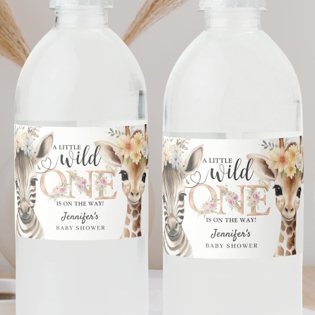 Étiquette Pour Bouteilles D'eau Safari Jungle Animaux Baby shower fille (Créateur téléchargé)