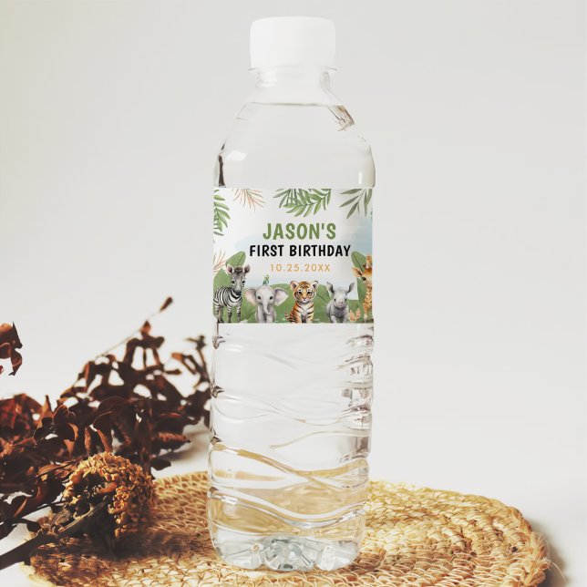 Étiquette Pour Bouteilles D'eau Safari Wild One 1st Boy Birthday (Créateur téléchargé)