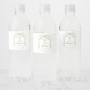 Étiquette Pour Bouteilles D'eau Sage Green Bow Crest Baptême