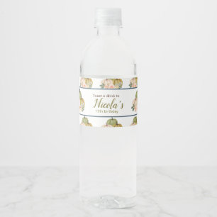 Étiquette Pour Bouteilles D'eau Sage Green et Peach Floral Citrouille Anniversaire