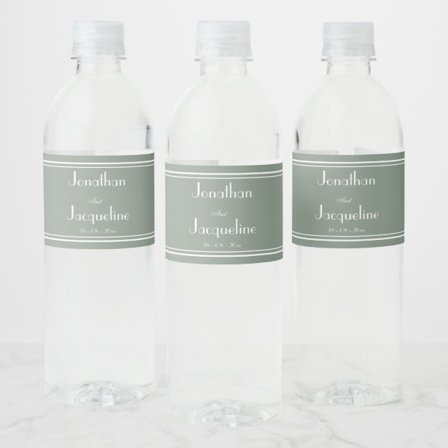 Étiquette Pour Bouteilles D'eau Sage rustique Vert Simple Jardin Noms de mariage c (Bouteilles)