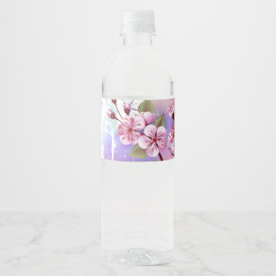 Étiquette Pour Bouteilles D'eau Sakura rose sur la peinture Arrière - plan
