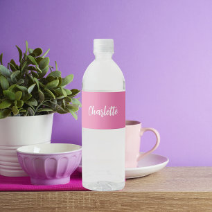 Étiquette Pour Bouteilles D'eau Script de nom rose
