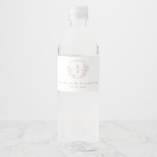 Étiquette Pour Bouteilles D'eau Simple Élégant Cerisier Rose Blossom Monogram Cres