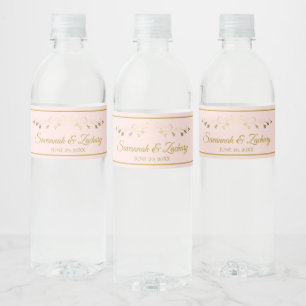 Étiquette Pour Bouteilles D'eau Simple Elegant Flourish Blush Pink & Gold Wedding