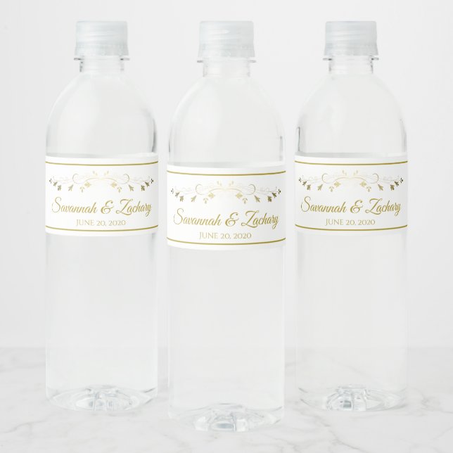 Étiquette Pour Bouteilles D'eau Simple Elegant Flourish Gold & White Wedding (Bouteilles)