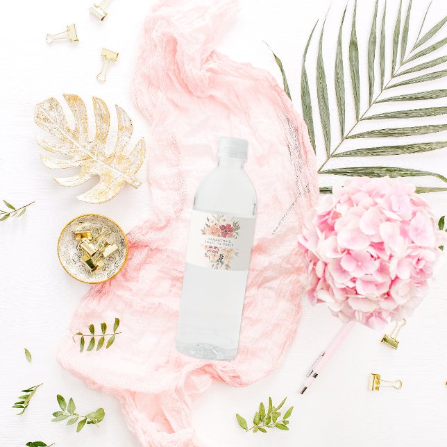 Étiquette Pour Bouteilles D'eau Simple Floral Sweet 16 Anniversaire (Créateur téléchargé)