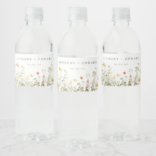 Étiquette Pour Bouteilles D'eau Simple Mariage aux Fleurs Sauvages