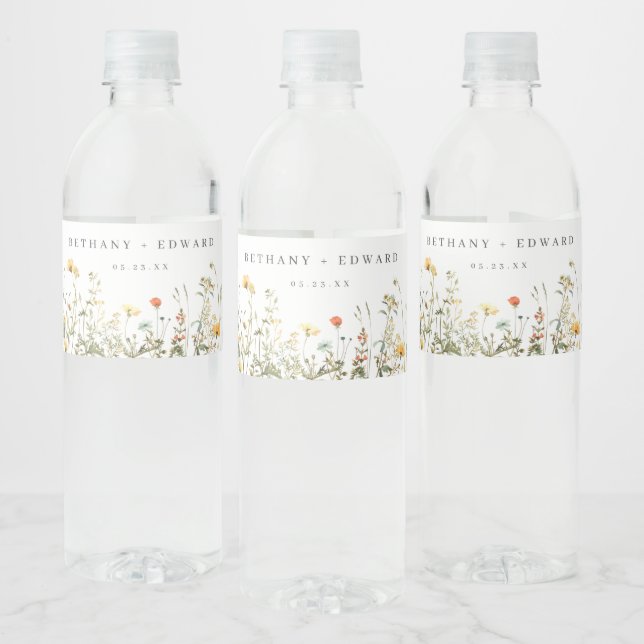 Étiquette Pour Bouteilles D'eau Simple Mariage aux Fleurs Sauvages (Bouteilles)