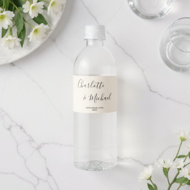 Étiquette Pour Bouteilles D'eau Simple Natural White Script Minimalist Wedding (Créateur téléchargé)
