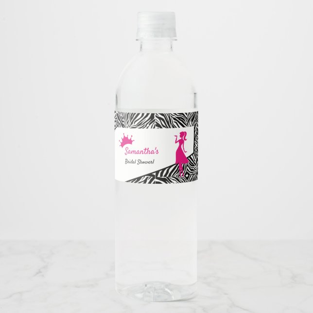 Étiquette Pour Bouteilles D'eau Simple Zebra avec Fête des mariées de détails rose (Devant)