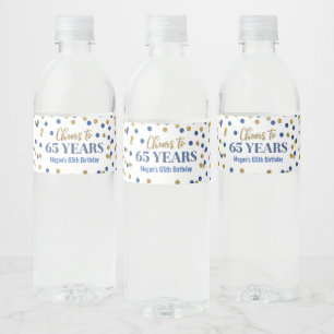 Étiquette Pour Bouteilles D'eau Soirée d'anniversaire de Confetti Blue Gold de 65