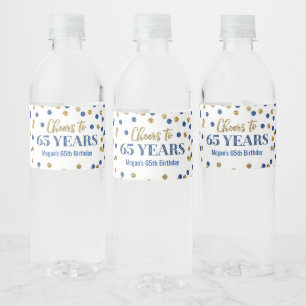 Étiquette Pour Bouteilles D'eau Soirée d'anniversaire de Confetti Blue Gold de 65