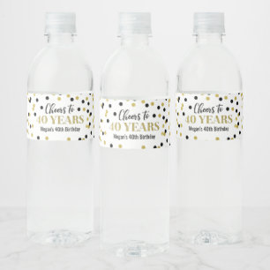 Étiquette Pour Bouteilles D'eau Soirée d'anniversaire de Confetti d'or noir de 40
