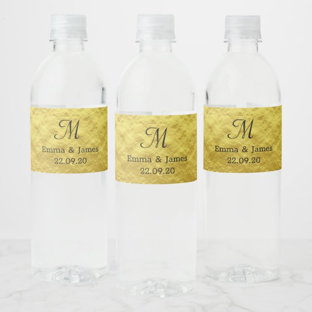 Étiquette Pour Bouteilles D'eau Soirée de mariage Monogramme Or Favoriser (Bouteilles)