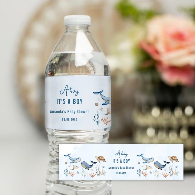 Étiquette Pour Bouteilles D'eau Sous la mer Ohé C'est un garçon Baby Shower (Créateur téléchargé)