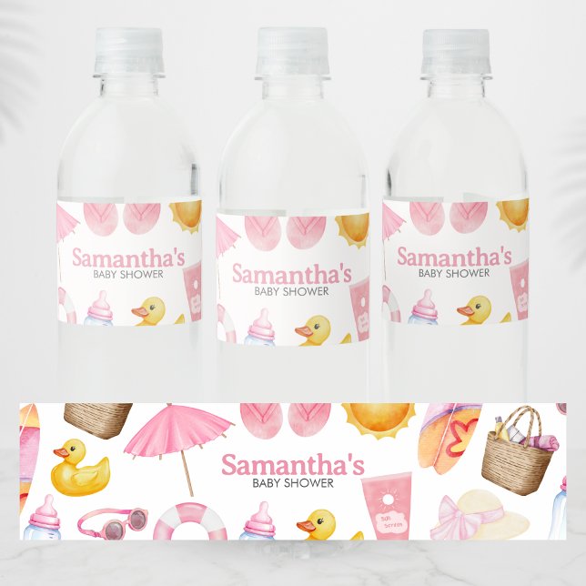 Étiquette Pour Bouteilles D'eau Splish Splash Summer Baby Shower (Pink Splish Splash Baby Shower Water Bottle Label)