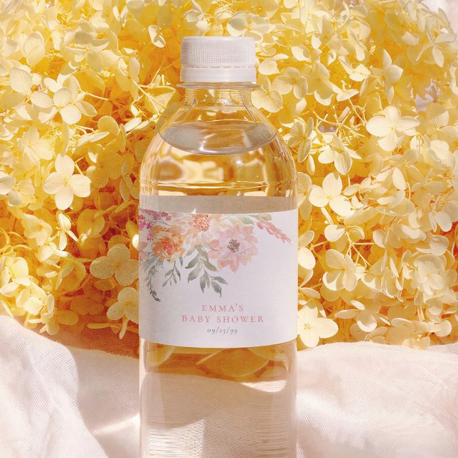 Étiquette Pour Bouteilles D'eau Spring Bloom Floral Pink Girl Baby Shower (Créateur téléchargé)