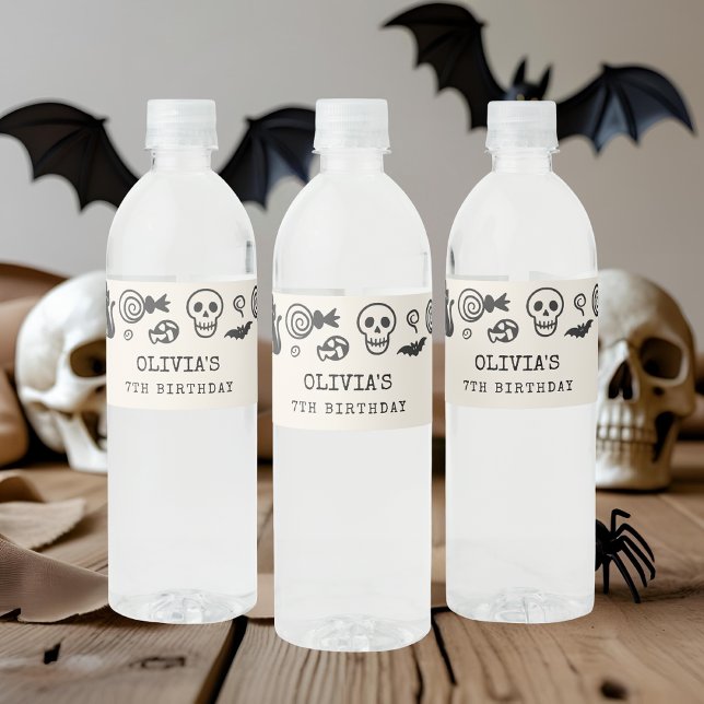Étiquette Pour Bouteilles D'eau Squelette d'Halloween personnalisé et anniversaire (Créateur téléchargé)