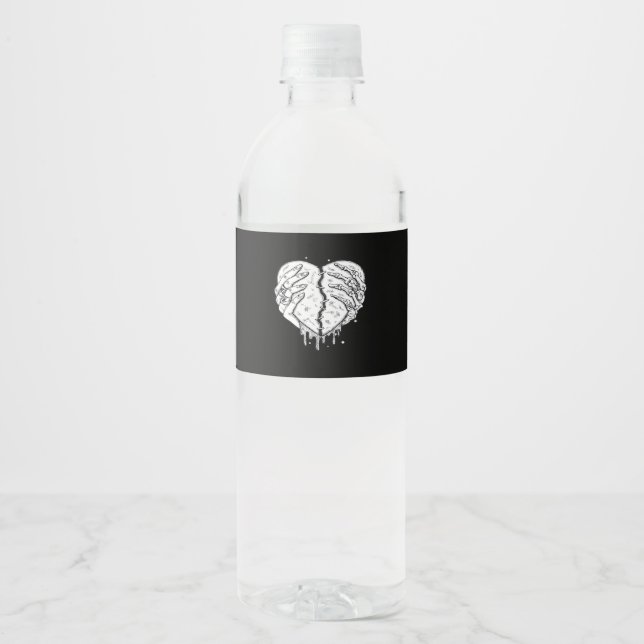 Étiquette Pour Bouteilles D'eau Squelette Mains Coeur - Coeur gothique Classique (Devant)