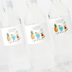 Étiquette Pour Bouteilles D'eau Summer Blue Pineapple Cocktails Anniversaire