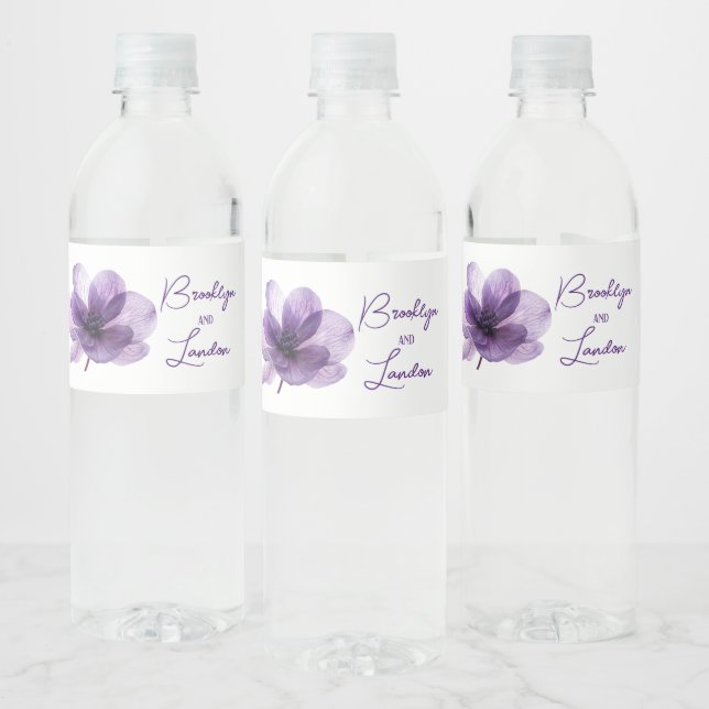 Étiquette Pour Bouteilles D'eau Superbe Mariage de fleurs violettes (Bouteilles)