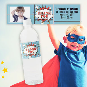 Étiquette Pour Bouteilles D'eau Superhero Comic Speech Cloud Photo Anniversaire