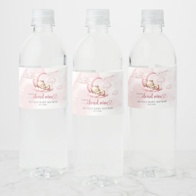Étiquette Pour Bouteilles D'eau Sur Cloud 9 mignon Baby shower rose fille (Bouteilles)
