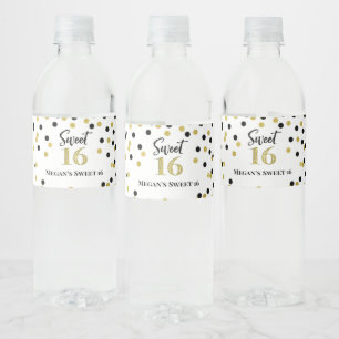 Étiquette Pour Bouteilles D'eau Sweet 16 Anniversaire Noir Confetti