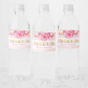 Étiquette Pour Bouteilles D'eau Sweet 16 Anniversaire Or rose Fleurs