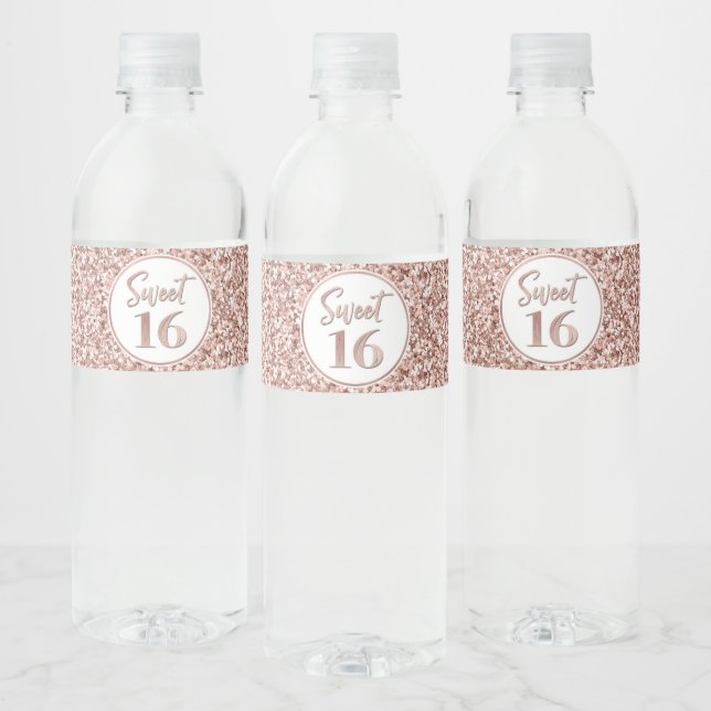 Étiquette Pour Bouteilles D'eau Sweet 16 Anniversaire Rose Parties scintillant or (Bouteilles)