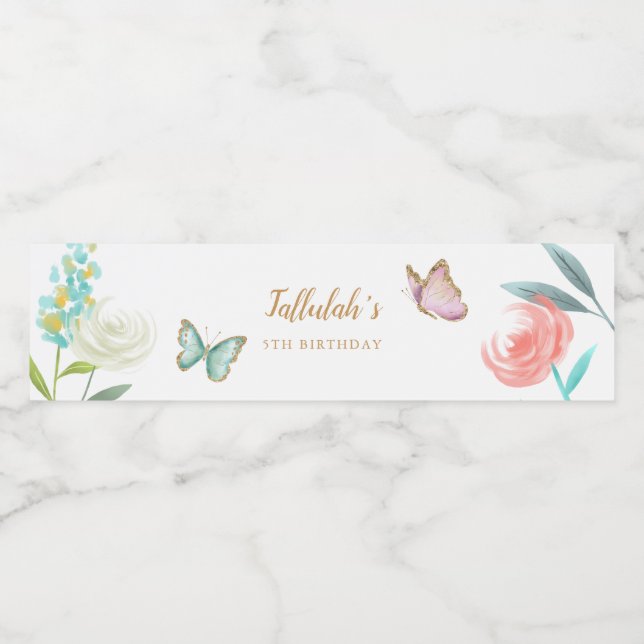 Étiquette Pour Bouteilles D'eau Sweet Butterfly Garden Girl Fête d'anniversaire (Étiquettes simples)