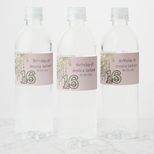 Étiquette Pour Bouteilles D'eau Sweet sixteen or rose rose pâle