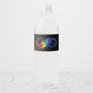 Étiquette Pour Bouteilles D'eau Symbole d'infini avec plume arc-en-ciel