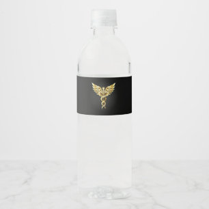 Étiquette Pour Bouteilles D'eau Symbole Polygonal Or Caduceus