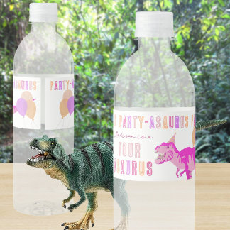Étiquette Pour Bouteilles D'eau T-Rex rose mignon coloré Dino fête Anniversaire