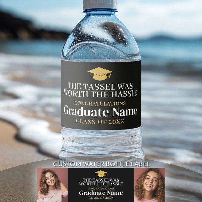 Étiquette Pour Bouteilles D'eau Tassel Vaut La Peine Hassle Modernisation Graduati (Custom Graduation Water Bottle Label)
