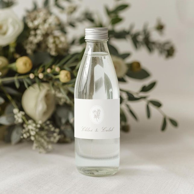 Étiquette Pour Bouteilles D'eau Taupe clair | Mariage botanique chic (Créateur téléchargé)