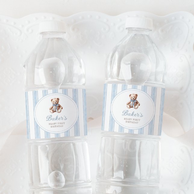 Étiquette Pour Bouteilles D'eau Teddy Bear Blue (Créateur téléchargé)