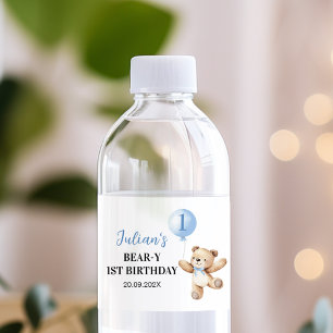 Étiquette Pour Bouteilles D'eau Teddy Bear Blue Balloon Beary Premier anniversaire