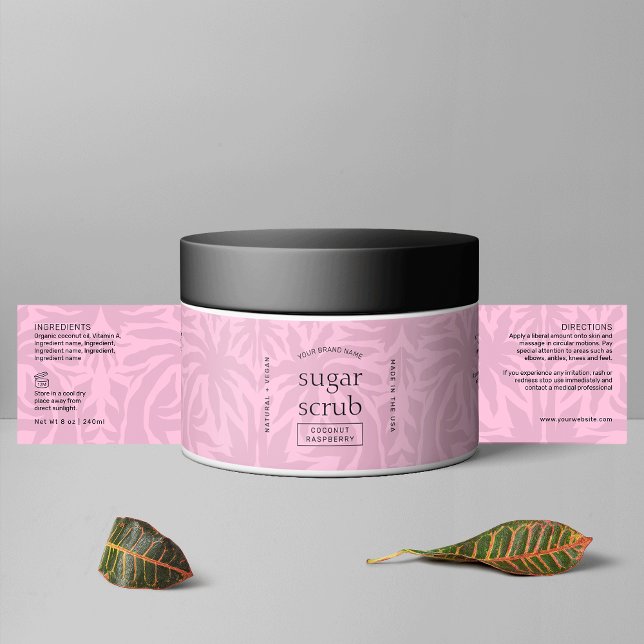 Étiquette Pour Bouteilles D'eau Tendance rose moderne Chic Sugar Body Scrub Étique (Feminine pink cosmetic jar wrap around label with fully editable text and colors)
