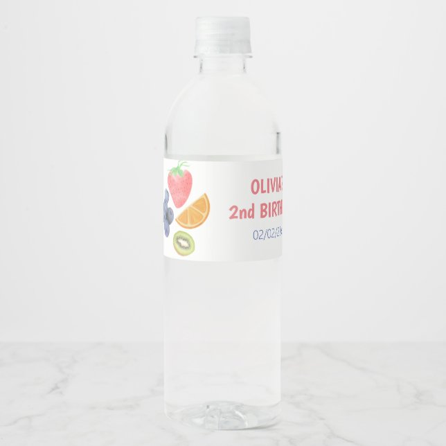 Étiquette Pour Bouteilles D'eau Thème de fruit 2e anniversaire  (Devant)